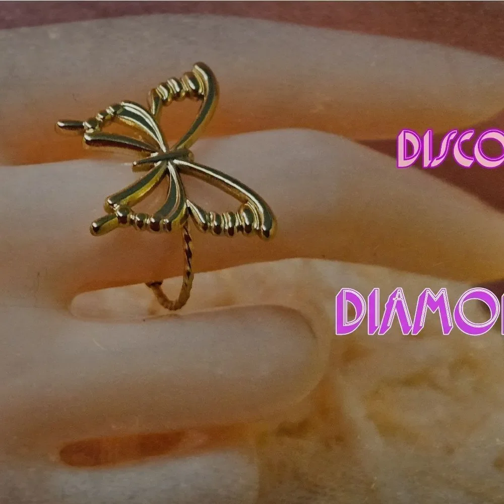 14K Yellow Gold One Size Fits All Butterfly Ring Stainless Steel